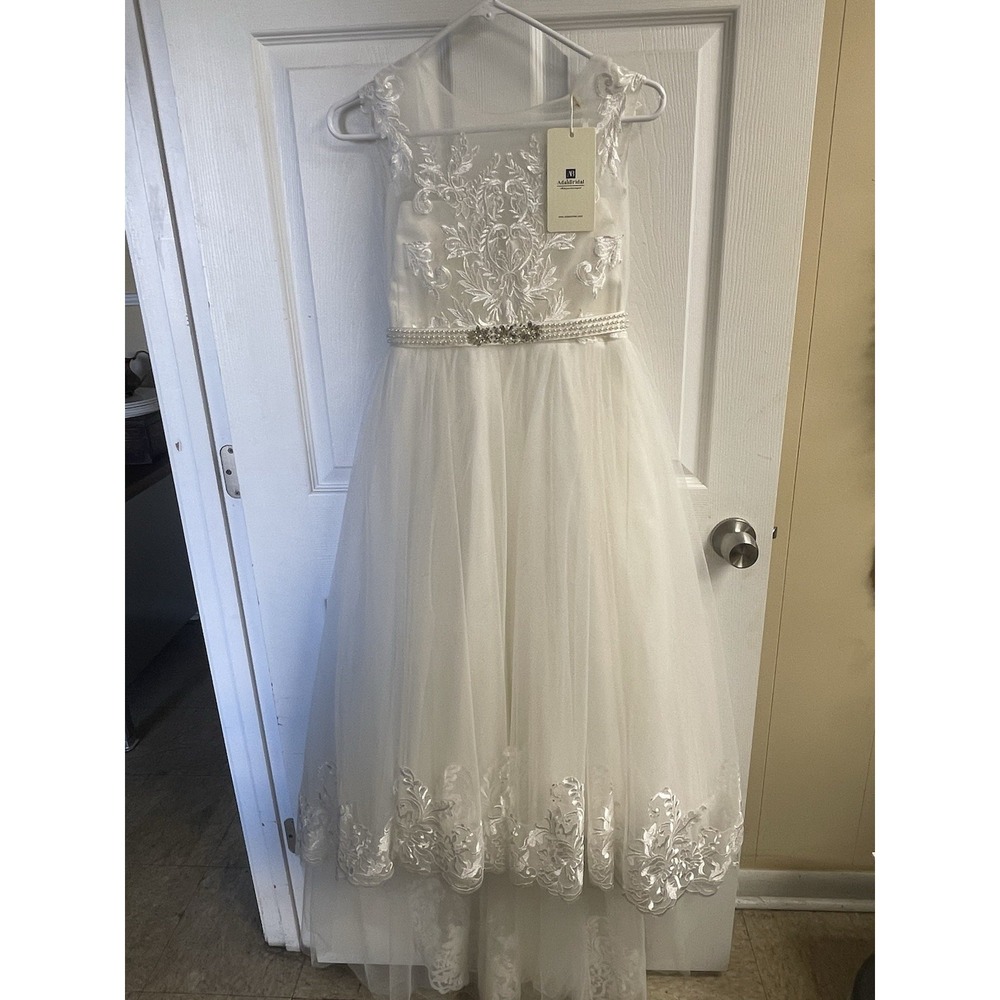 Flower‎ girl First Communion Dress White Lace Train Tulle Size Unknown NWT